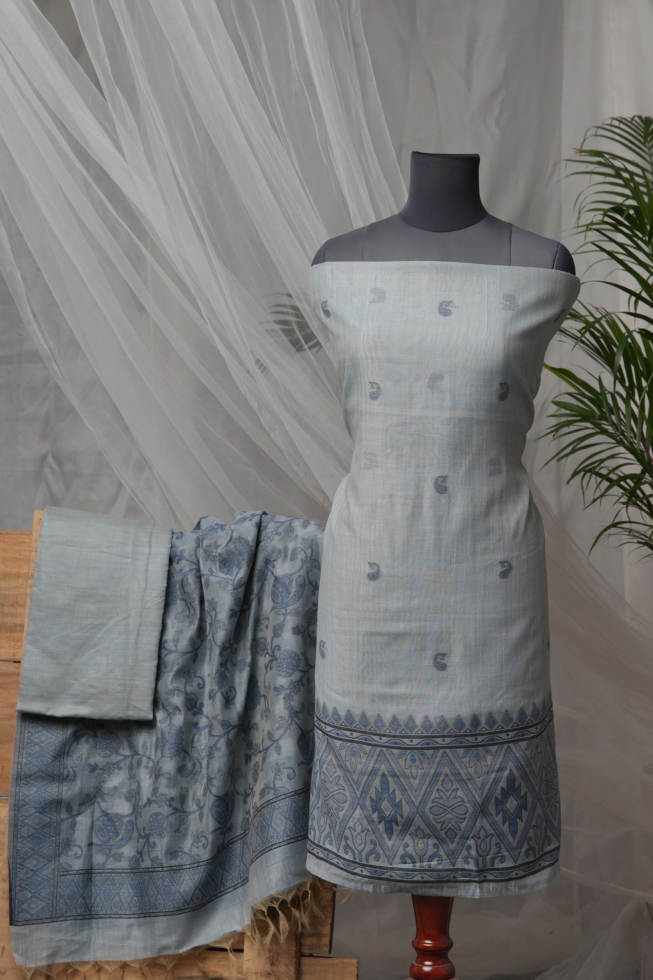 Sky Mist Weave - Mul Chanderi Suit Piece