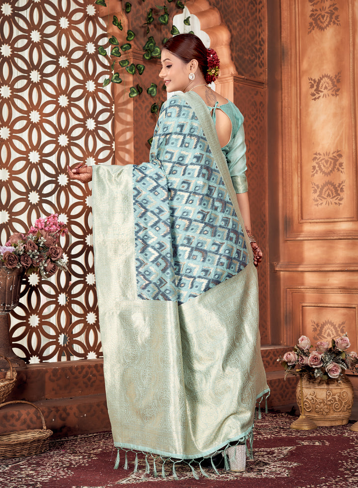 Denim Blue Ikat Saree Weavekaari