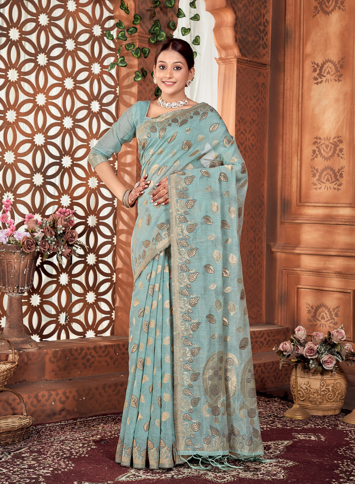 Aasmani Blue Chanderi Saree Weavekaari