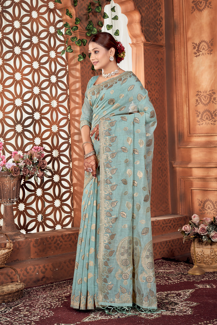 Aasmani Blue Chanderi Saree Weavekaari