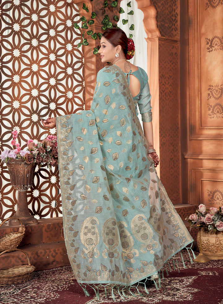 Aasmani Blue Chanderi Saree Weavekaari