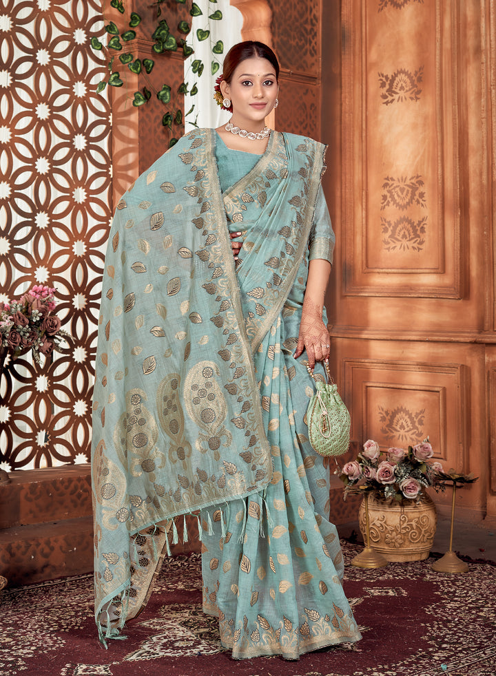 Aasmani Blue Chanderi Saree Weavekaari