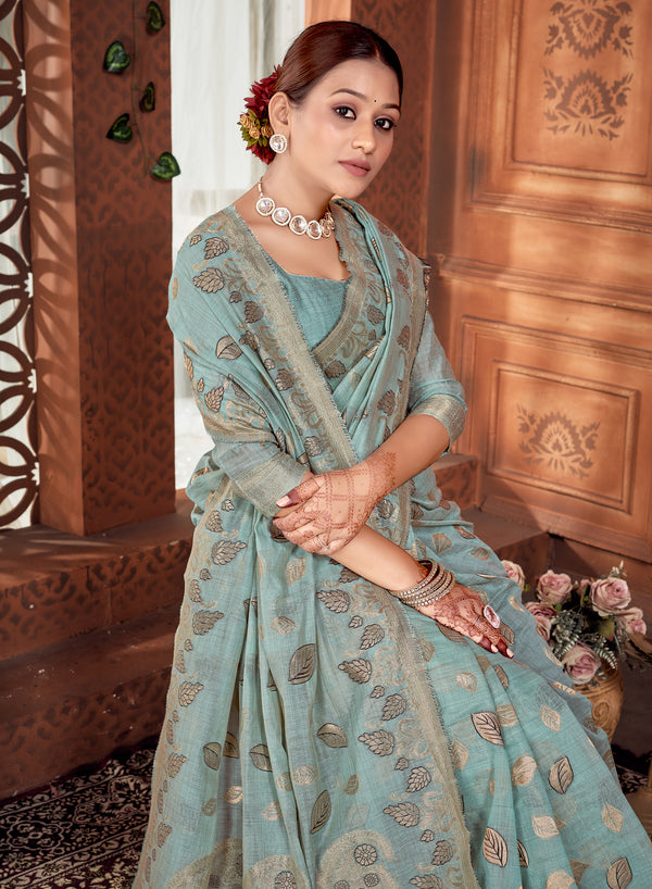 Aasmani Blue Chanderi Saree Weavekaari