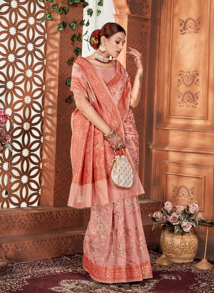 Mud Peach Meenakari Jaal Saree Weavekaari