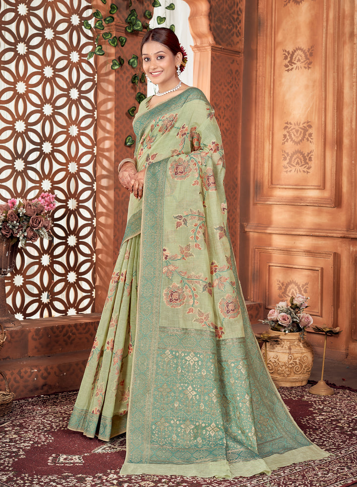 Lime Green Meenakari Jaal Saree Weavekaari