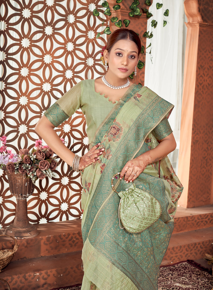 Lime Green Meenakari Jaal Saree Weavekaari