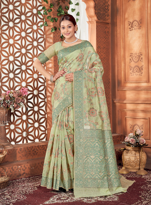 Sea Green Meenakari Jaal Saree Weavekaari