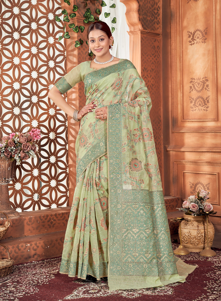 Sea Green Meenakari Jaal Saree Weavekaari