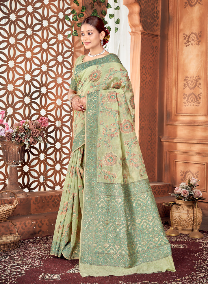 Sea Green Meenakari Jaal Saree Weavekaari