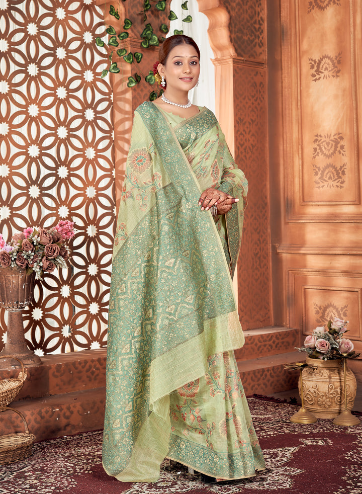 Sea Green Meenakari Jaal Saree Weavekaari