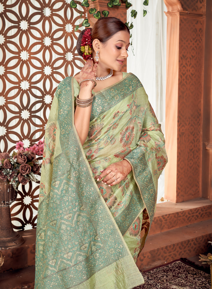 Sea Green Meenakari Jaal Saree Weavekaari