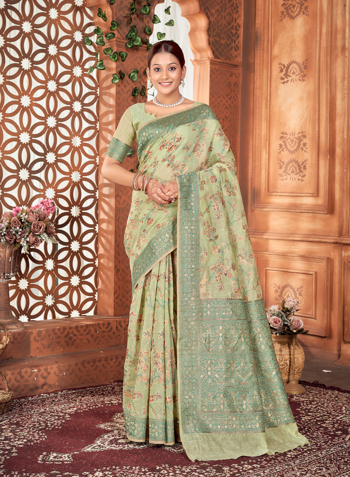 Lime Green Meenakari Jaal Saree Weavekaari