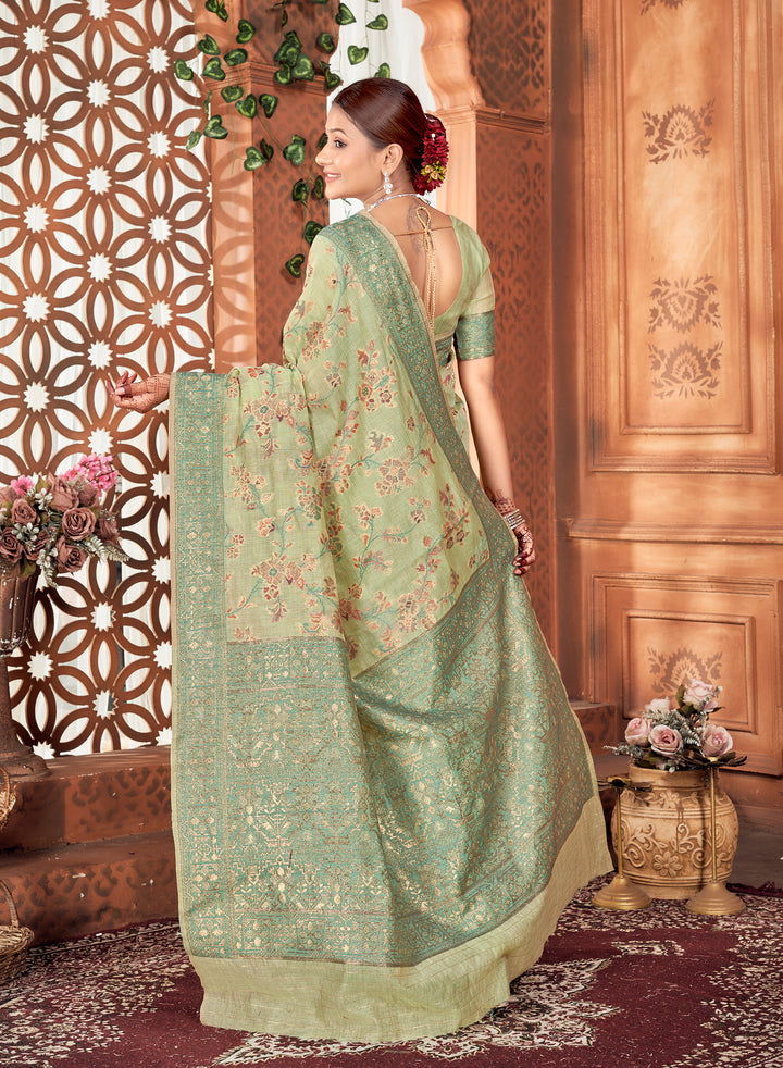 Lime Green Meenakari Jaal Saree Weavekaari