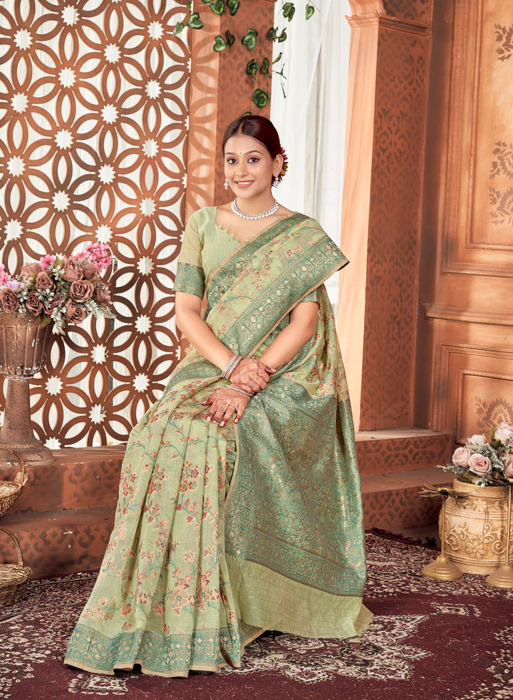 Lime Green Meenakari Jaal Saree Weavekaari