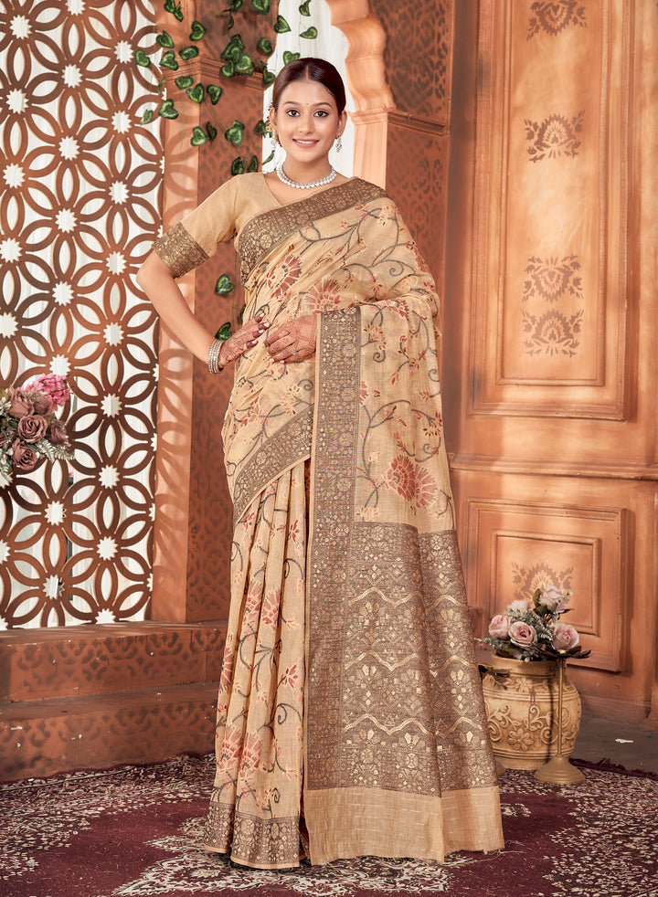 Beige Meenakari Jaal Saree Weavekaari