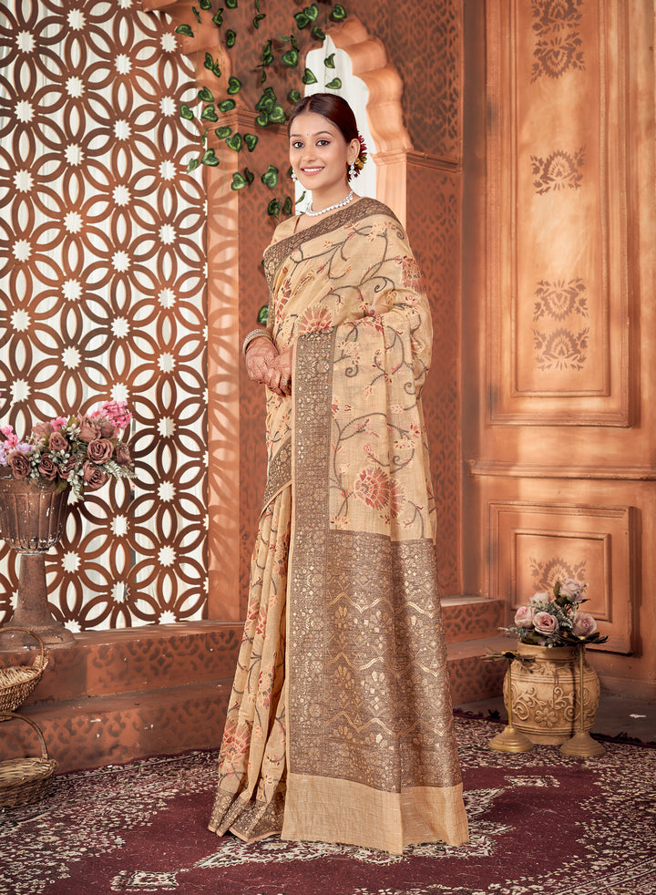 Beige Meenakari Jaal Saree Weavekaari