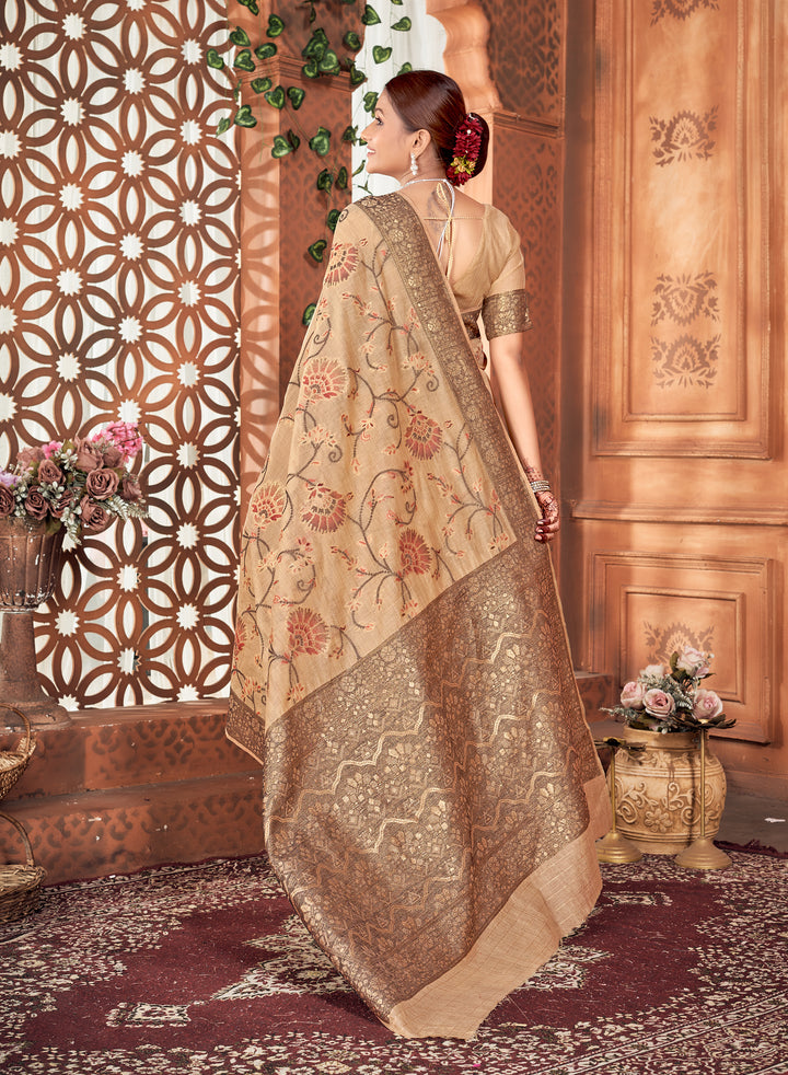 Beige Meenakari Jaal Saree Weavekaari