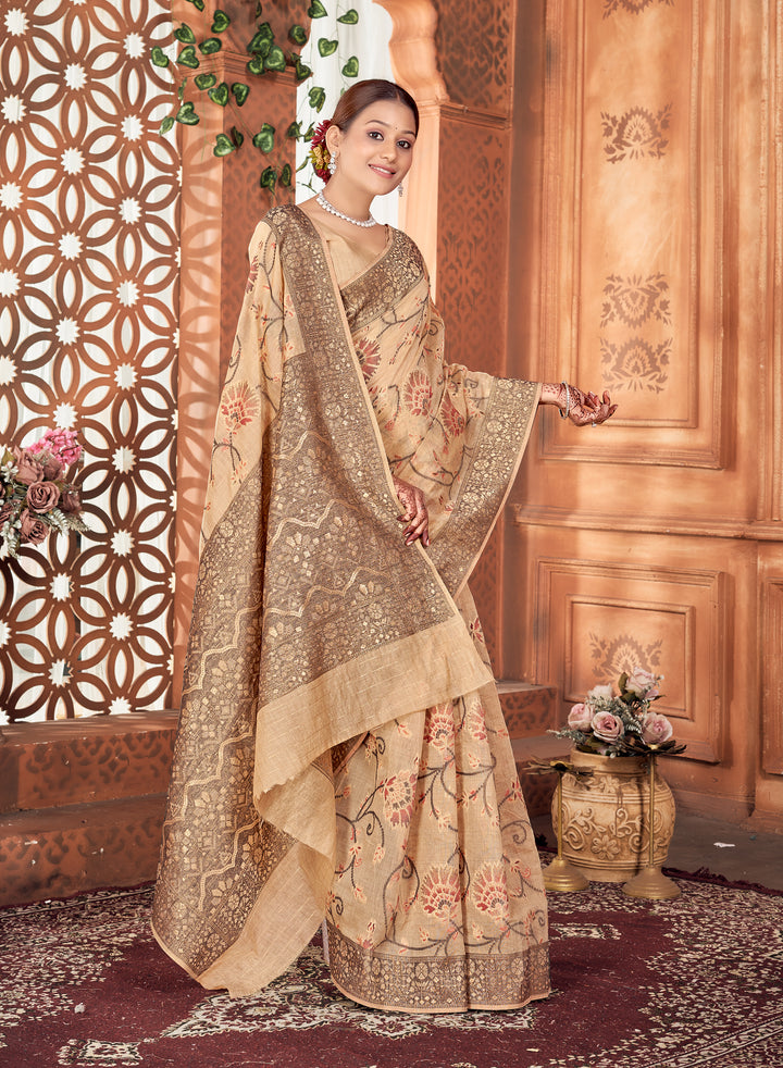 Beige Meenakari Jaal Saree Weavekaari