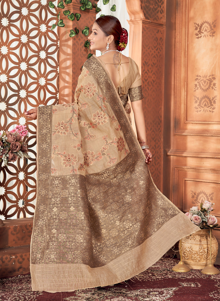 Beige Meenakari Jaal Saree Weavekaari