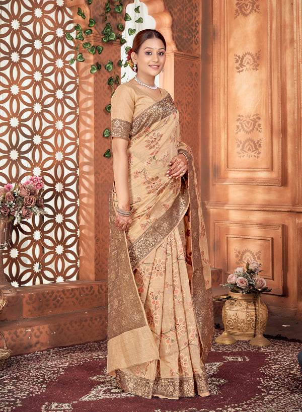 Beige Meenakari Jaal Saree Weavekaari