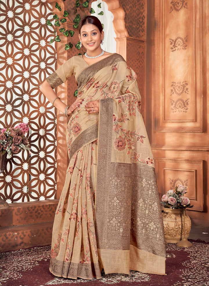 Beige Meenakari Jaal Saree Weavekaari