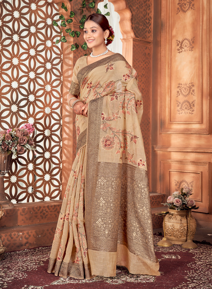 Beige Meenakari Jaal Saree Weavekaari