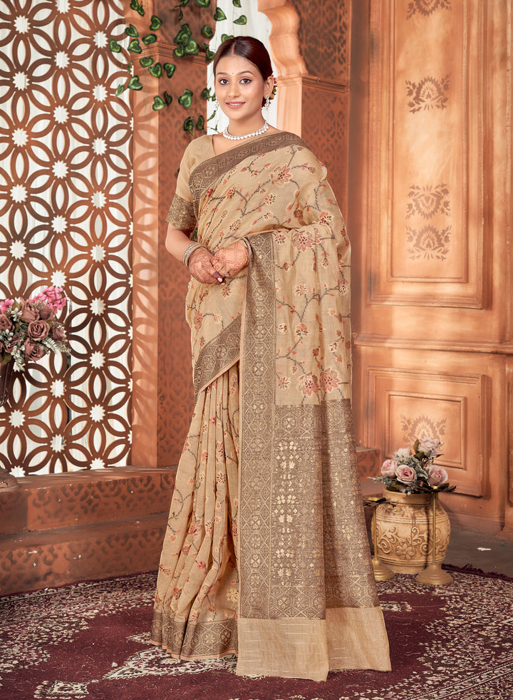 Beige Meenakari Jaal Saree Weavekaari