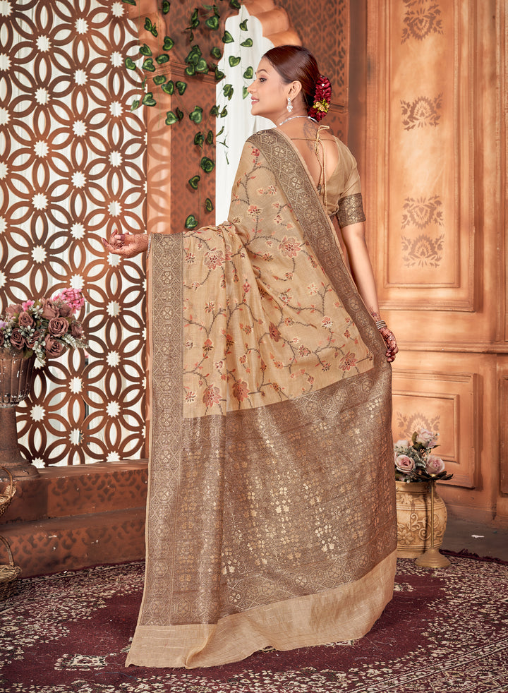 Beige Meenakari Jaal Saree Weavekaari