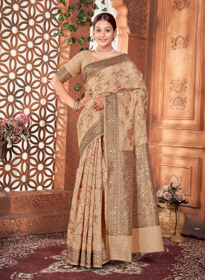 Beige Meenakari Jaal Saree Weavekaari