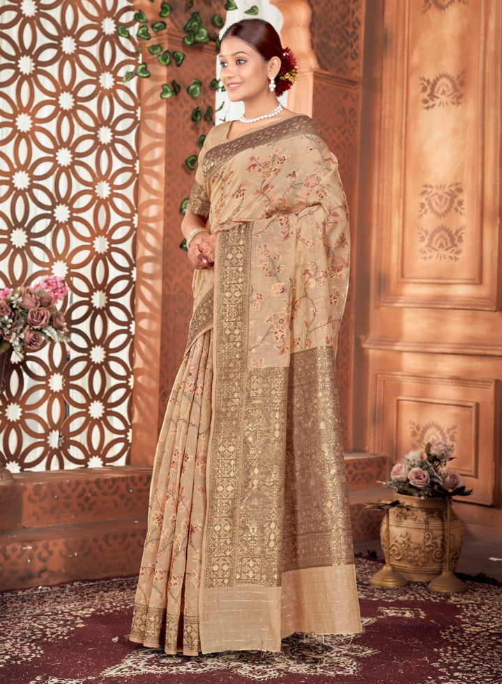 Beige Meenakari Jaal Saree Weavekaari