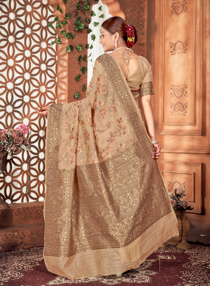 Beige Meenakari Jaal Saree Weavekaari