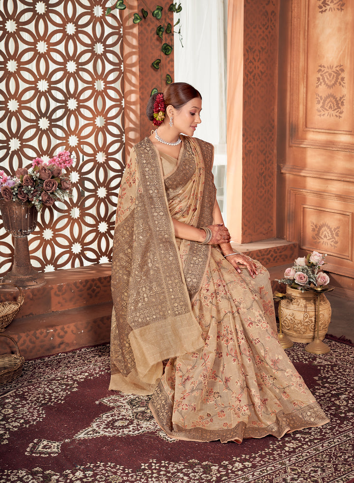 Beige Meenakari Jaal Saree Weavekaari