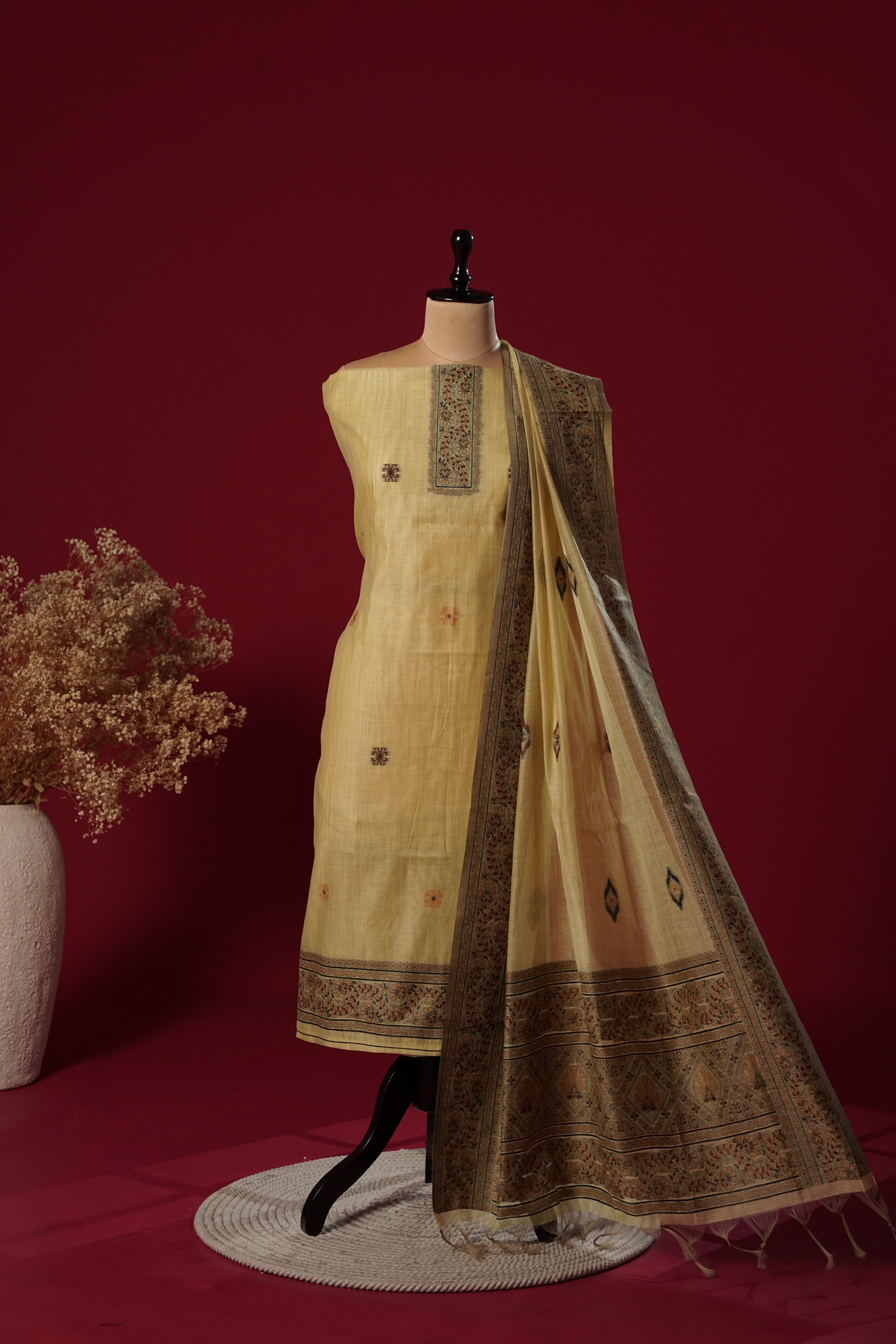 Sunny Yellow Muga Cotton Suit Piece