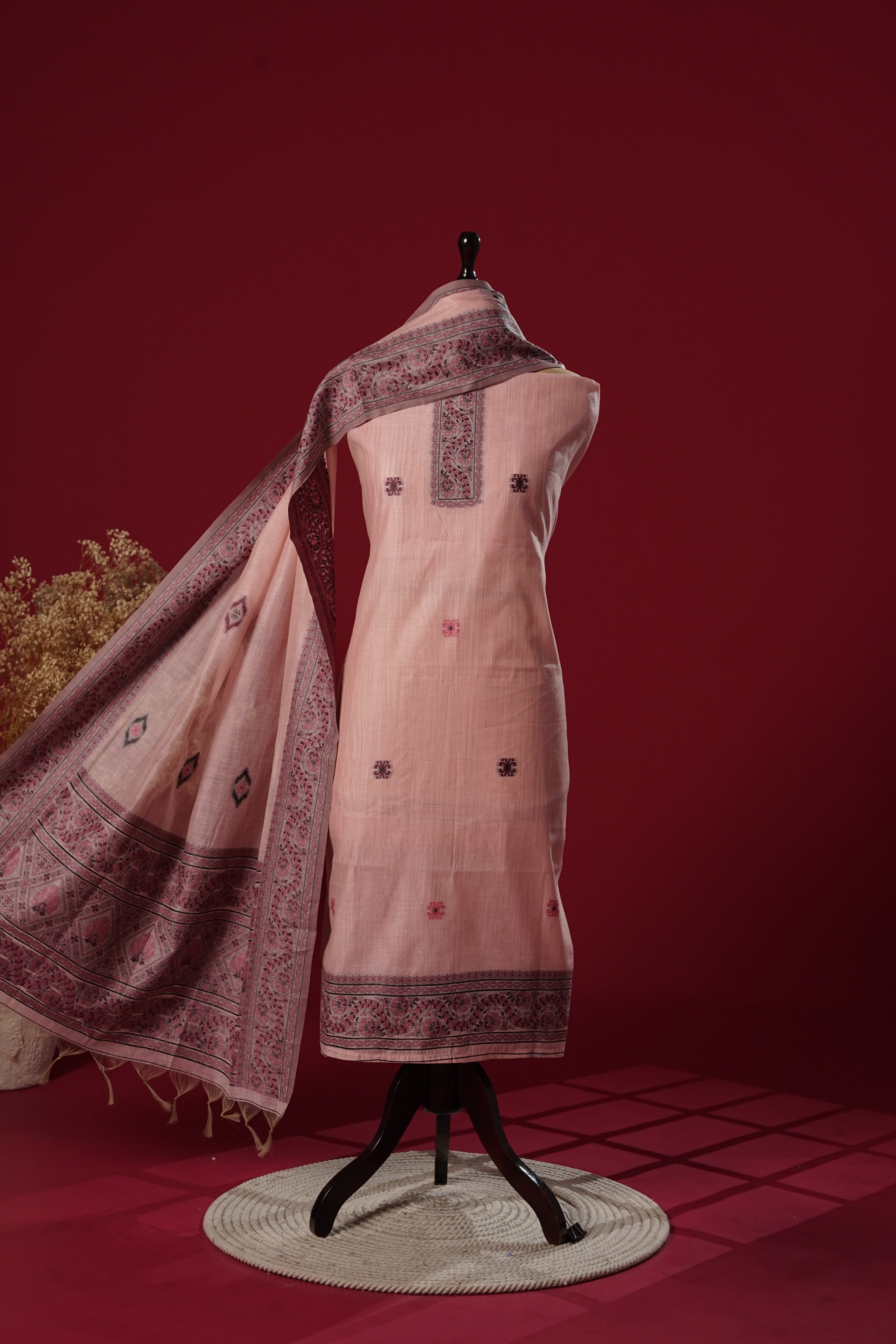 Tulip Pink Muga Cotton Suit Piece