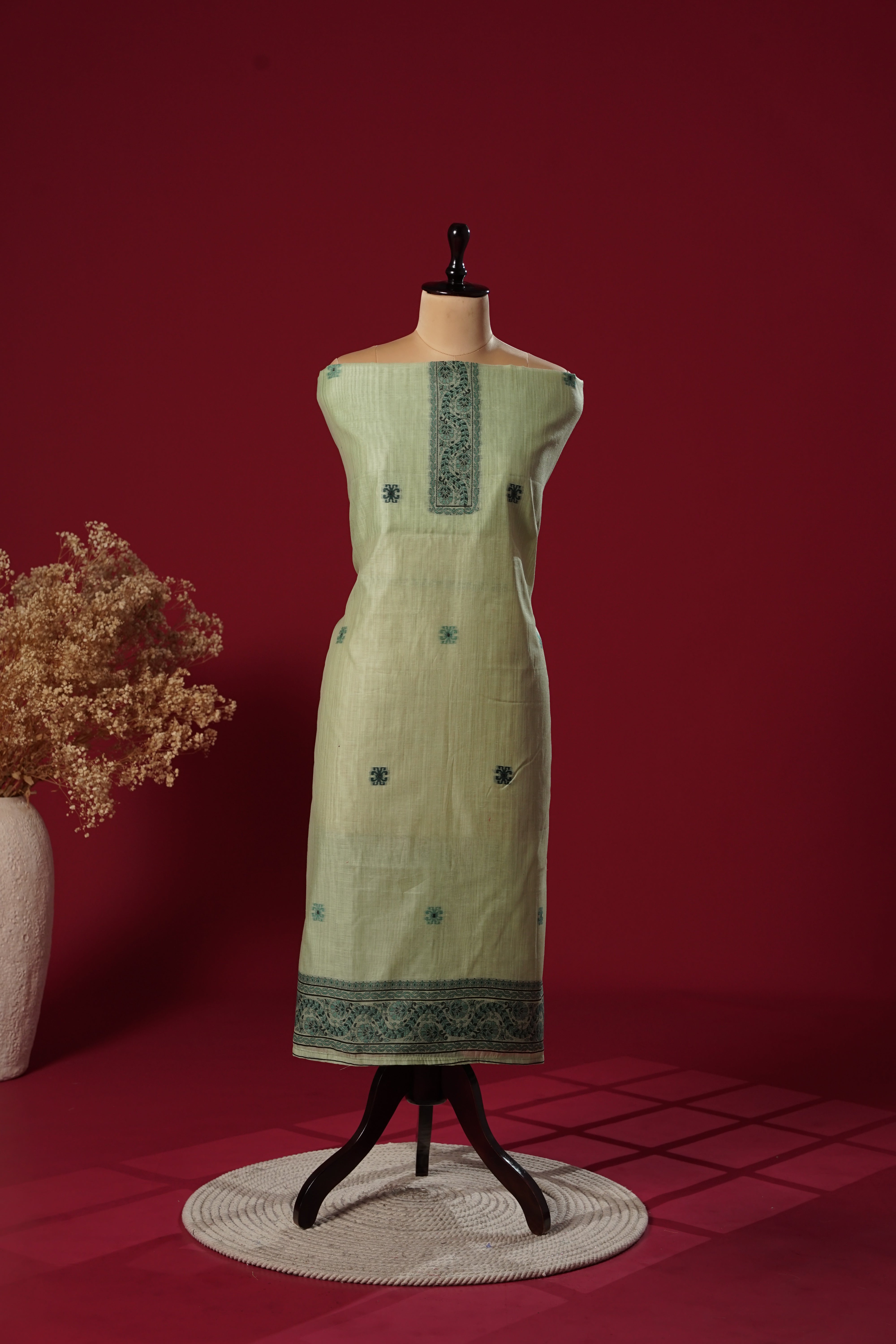 Harbor Green Muga Cotton Suit Piece