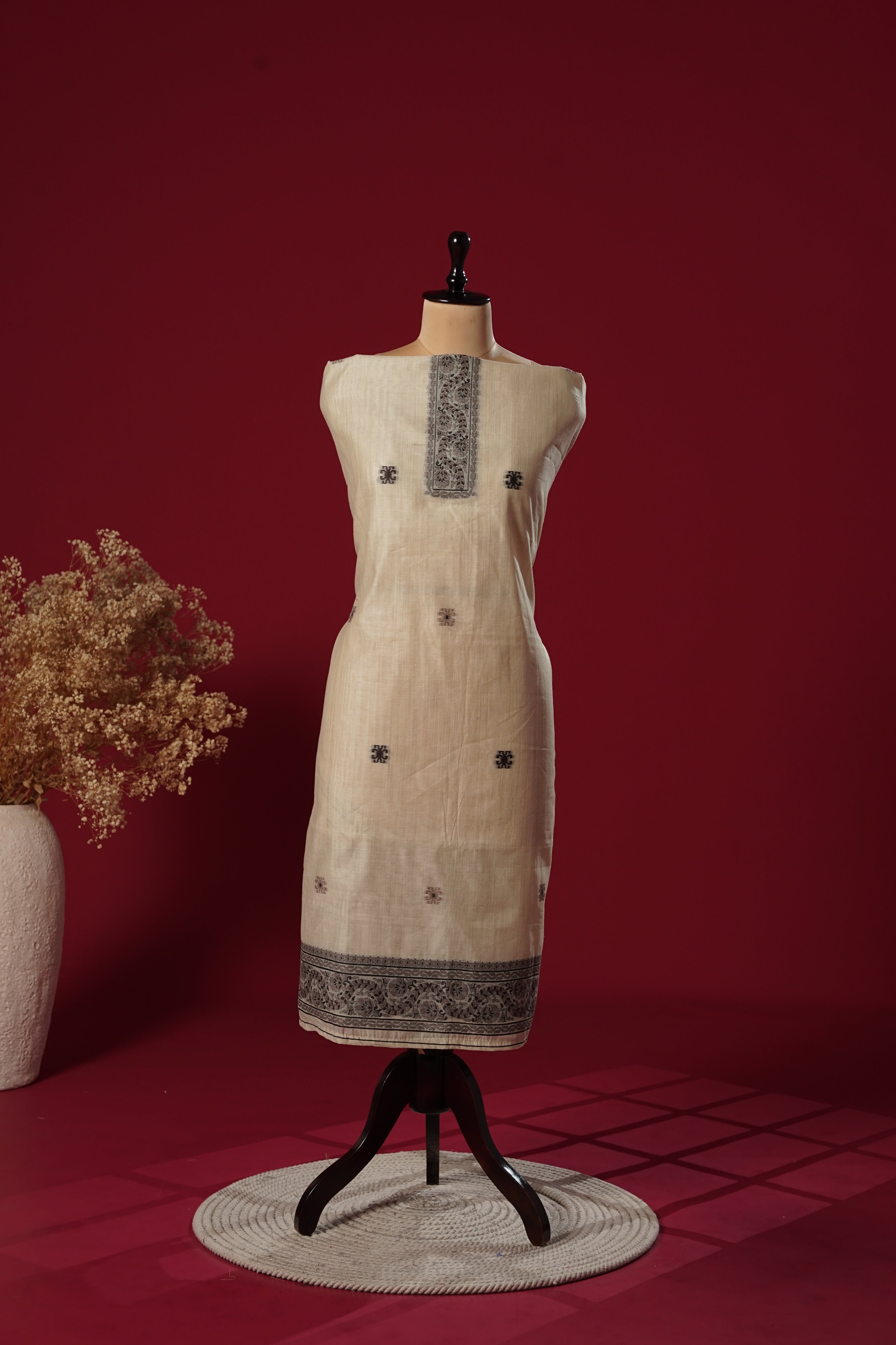 Purity Beige Muga Cotton Suit Piece