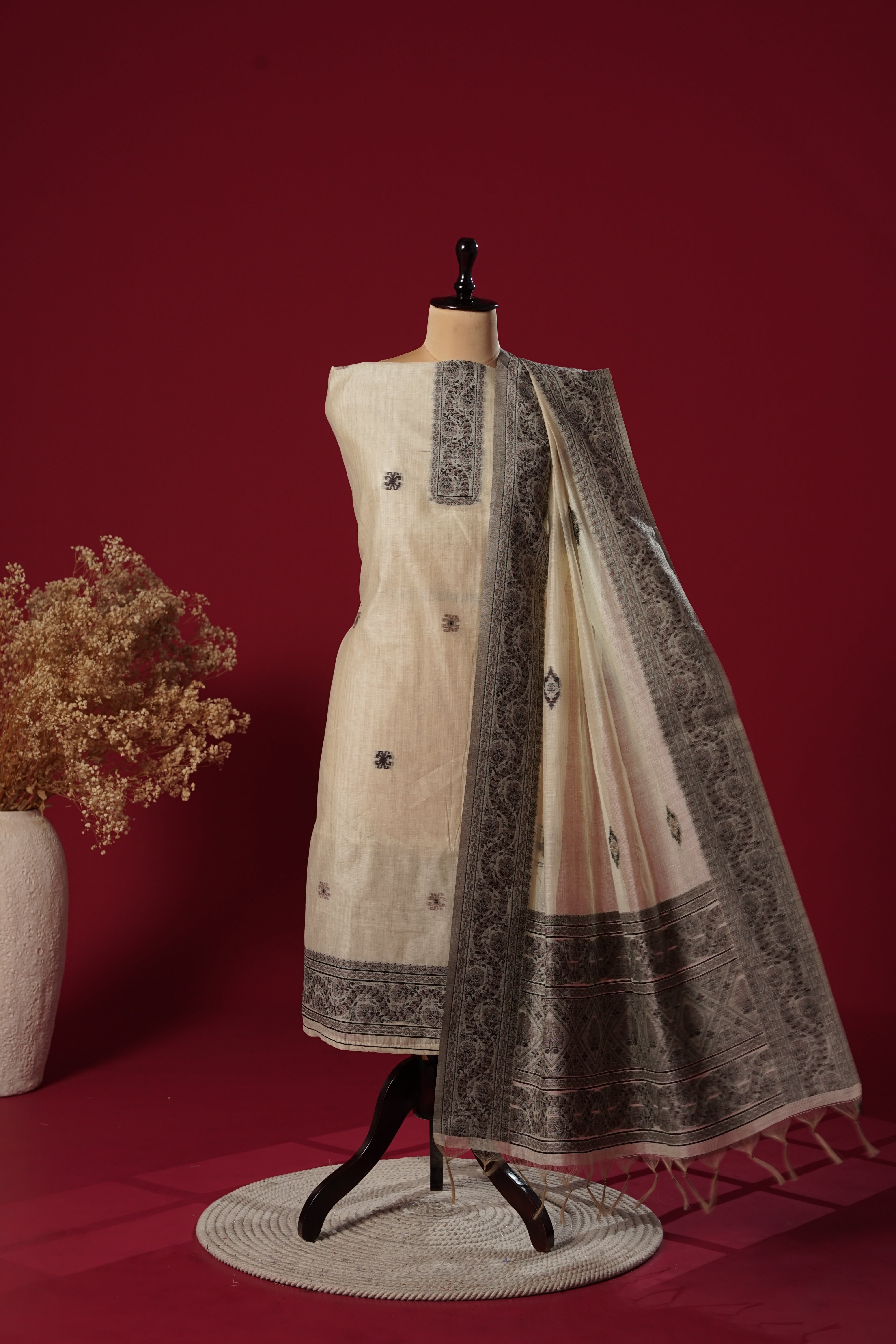 Purity Beige Muga Cotton Suit Piece