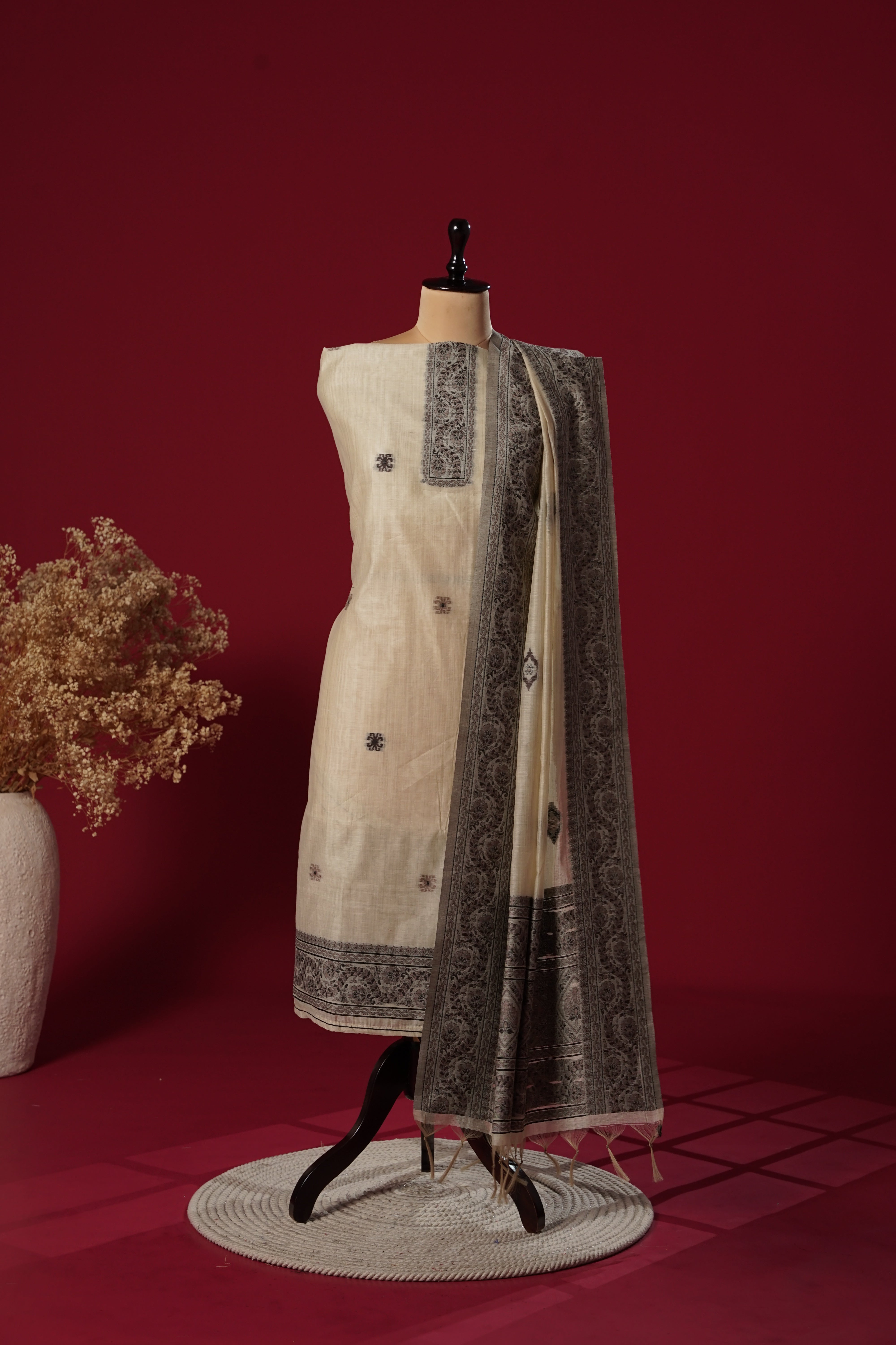 Purity Beige Muga Cotton Suit Piece