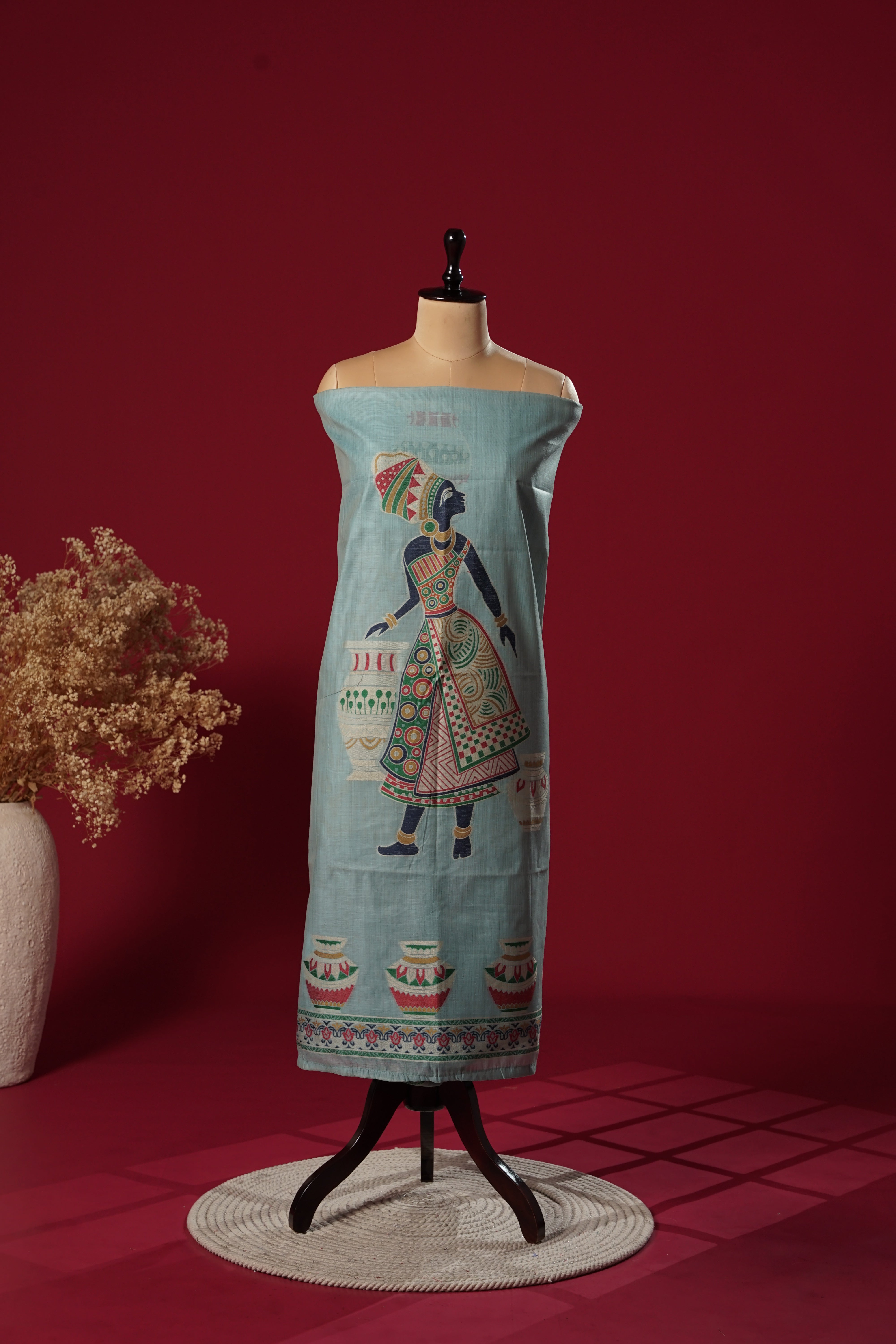 Spark Blue Mul Chanderi Suit Piece