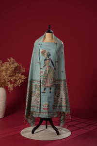 Spark Blue Mul Chanderi Suit Piece