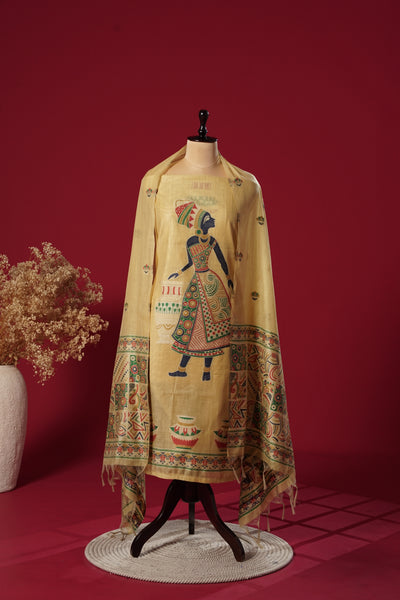 Glimmer Yellow Mul Chanderi Suit Piece