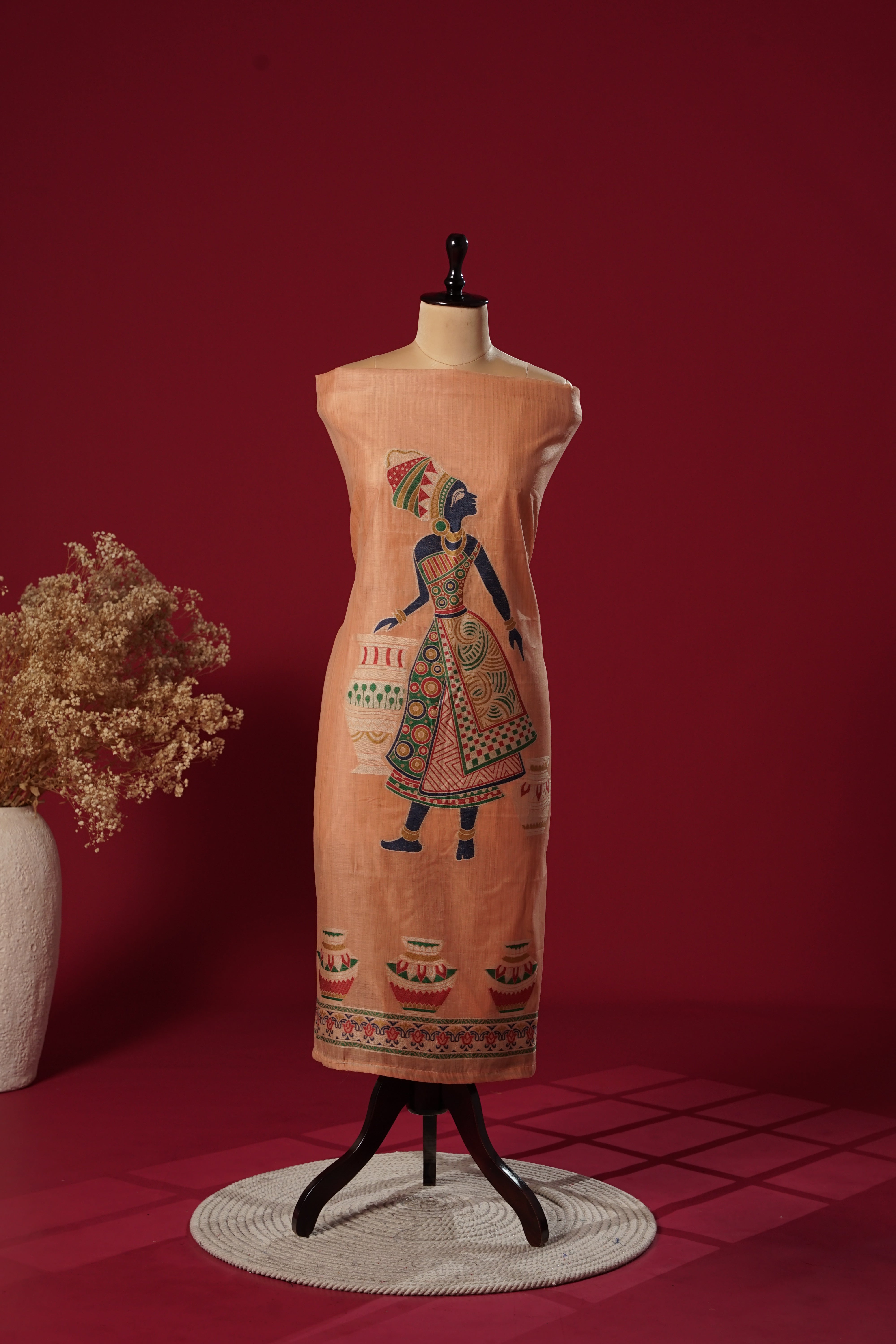 Ember Saffron Mul Chanderi Suit Piece