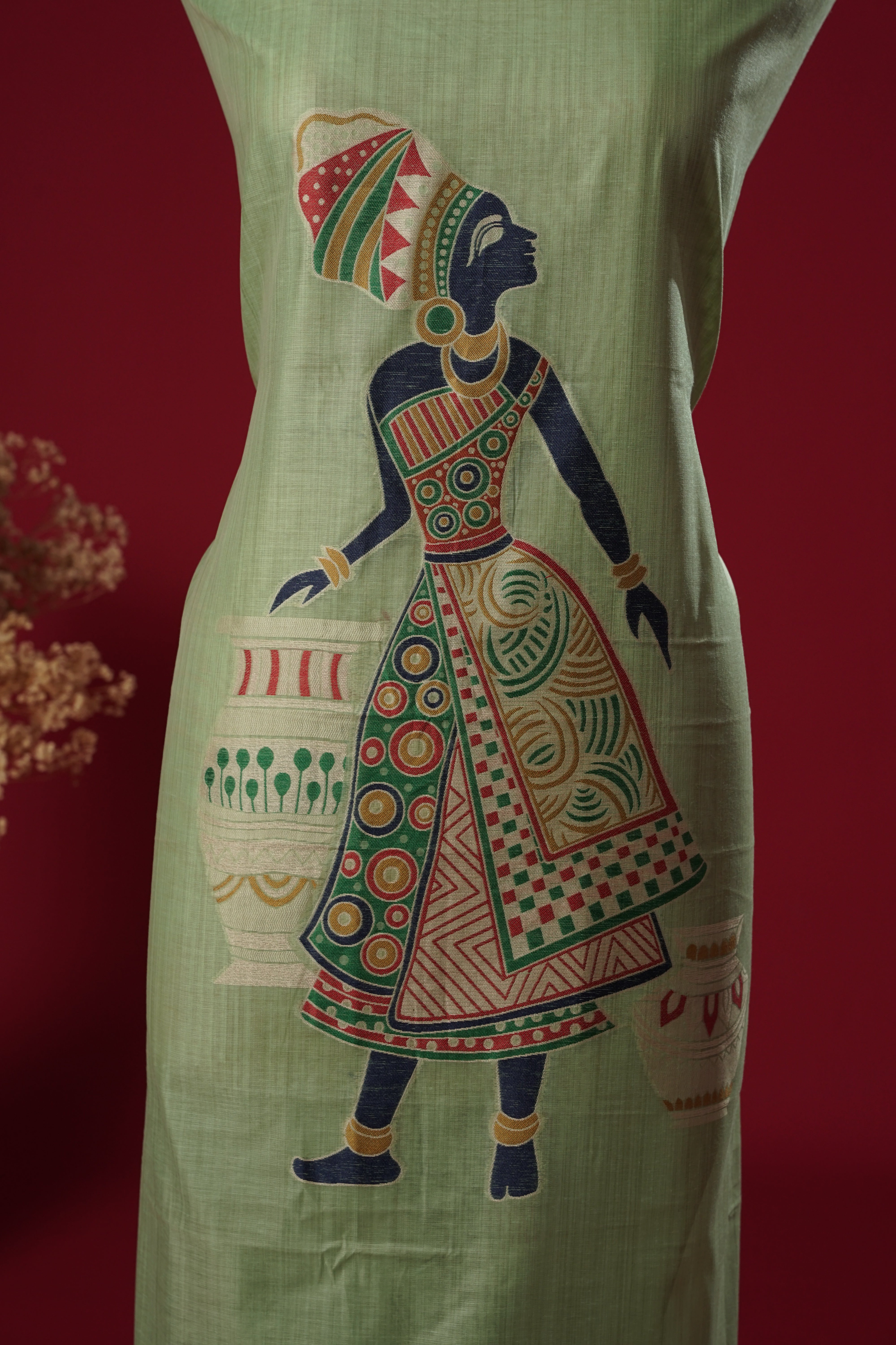 Lush Green Mul Chanderi Suit Piece