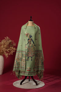 Lush Green Mul Chanderi Suit Piece