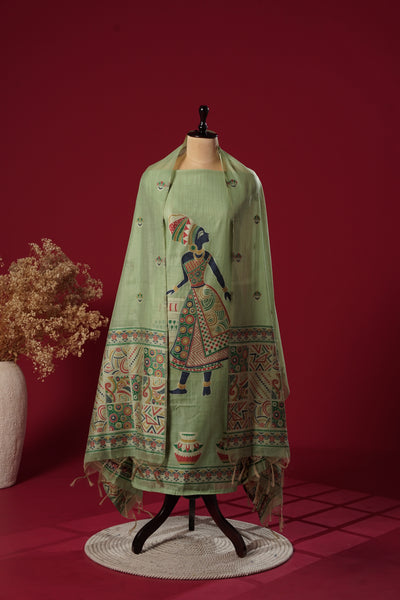 Lush Green Mul Chanderi Suit Piece