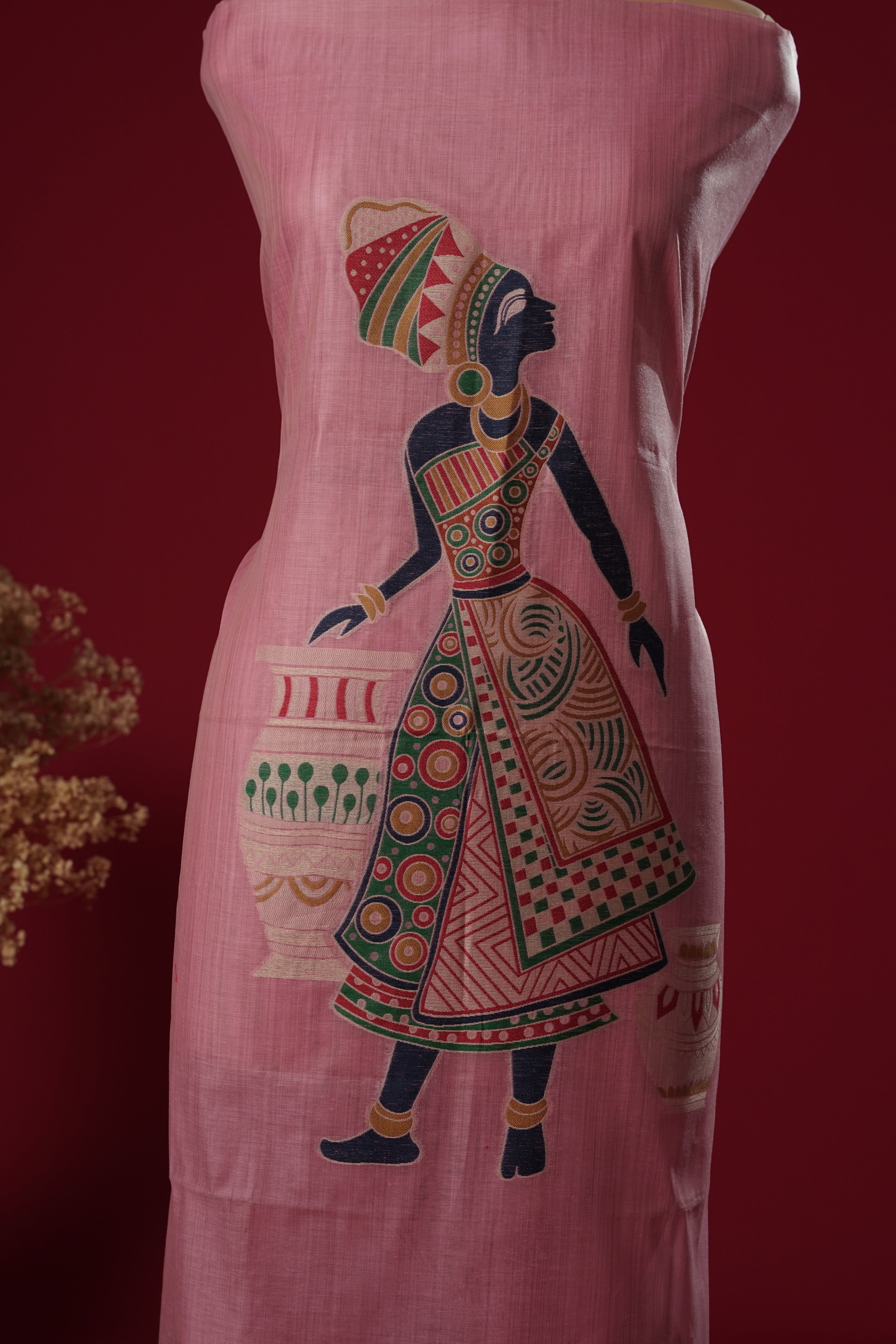 Breeze Pink Mul Chanderi Suit Piece