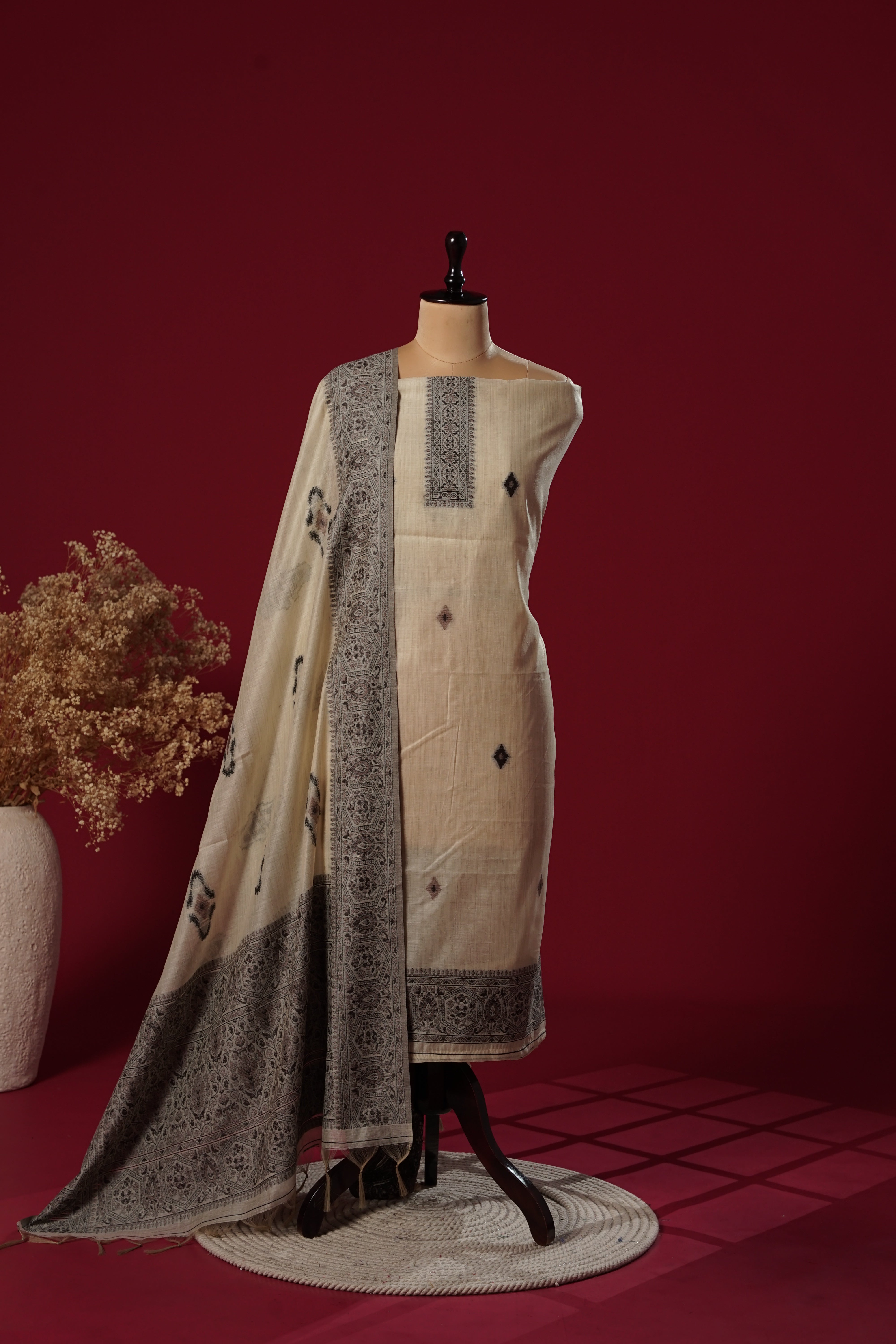 Aura Beige Muga Cotton Suit Piece