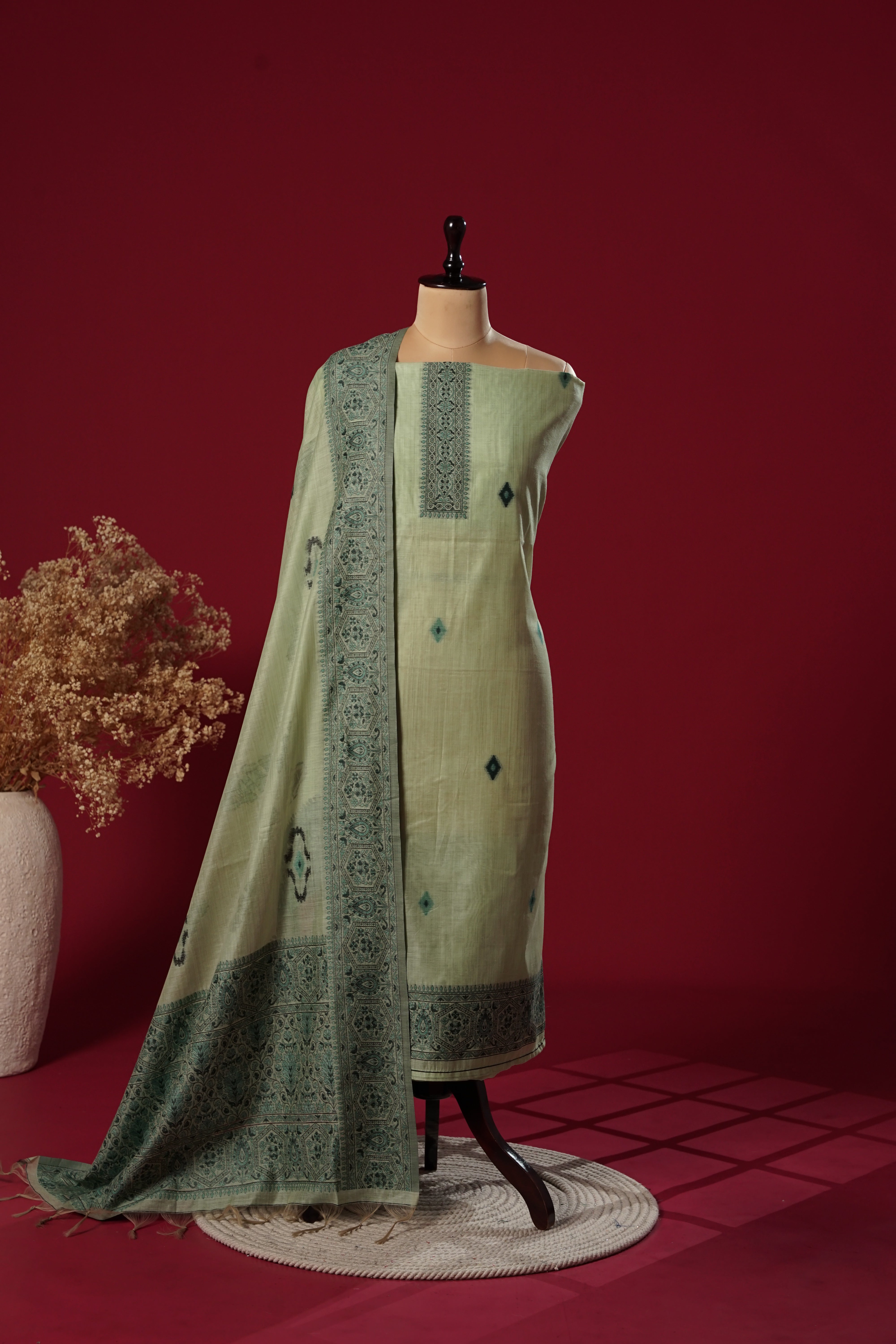 Allure Teal Muga Cotton Suit Piece