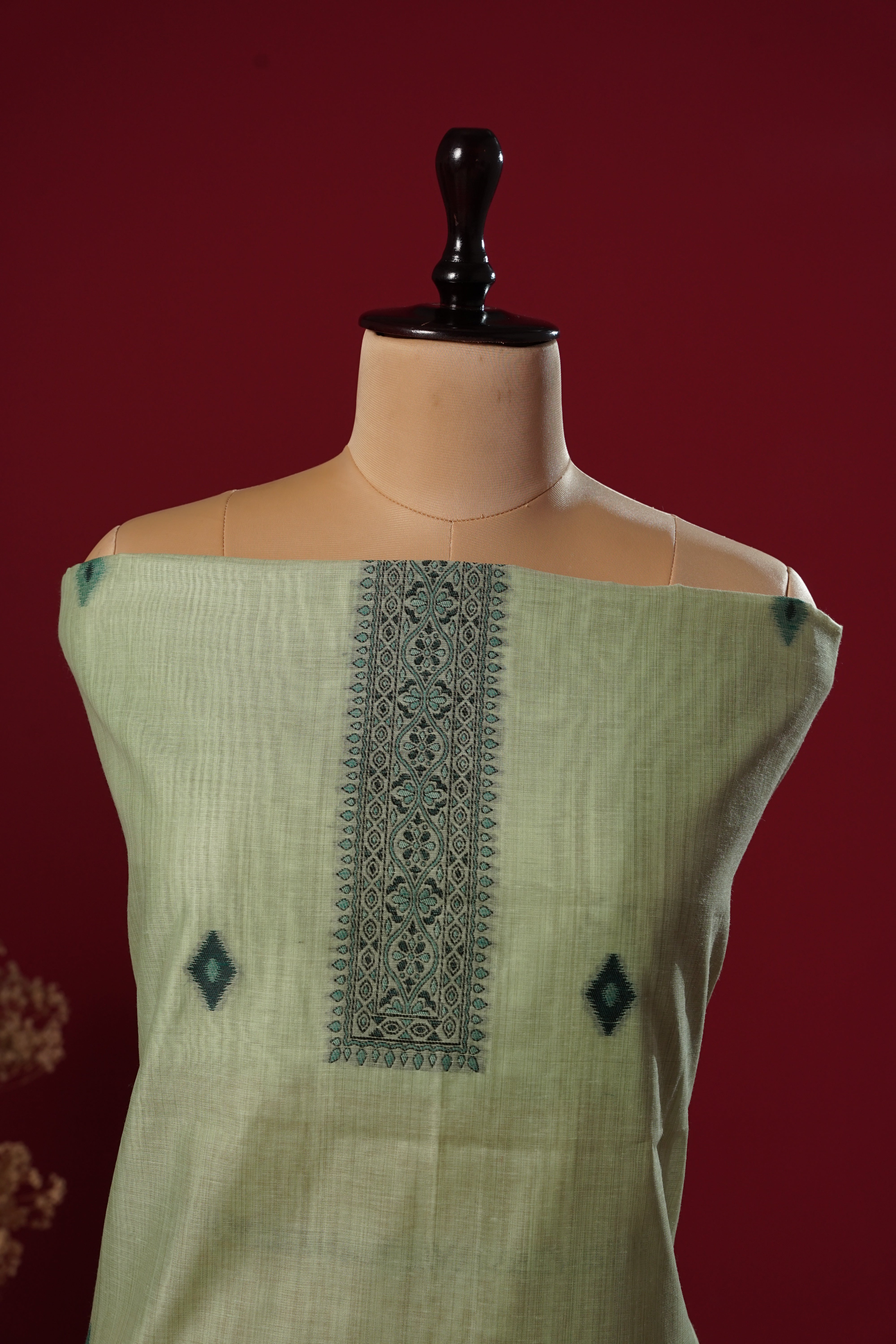 Allure Teal Muga Cotton Suit Piece