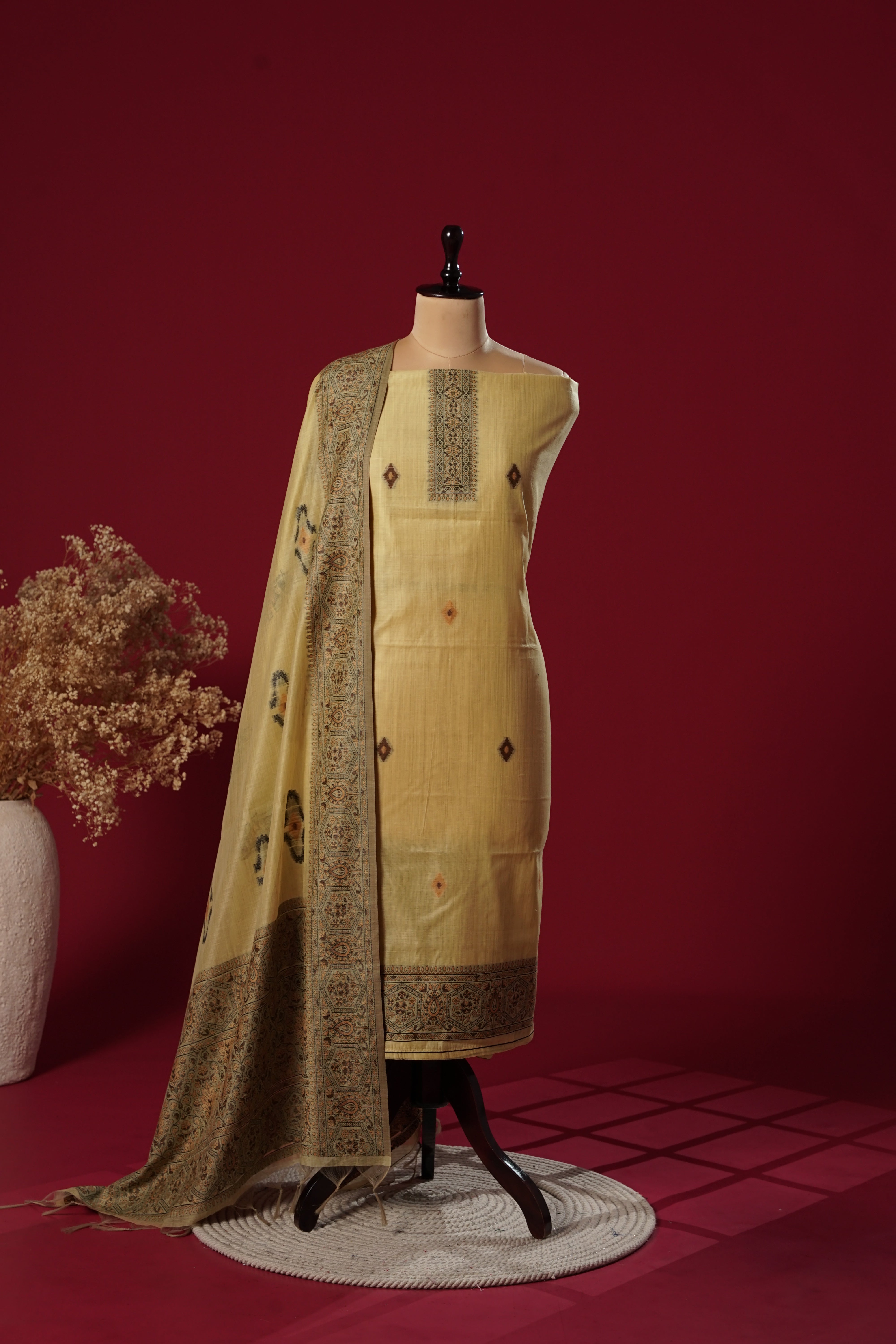 Lumina Yellow Muga Cotton Suit Piece